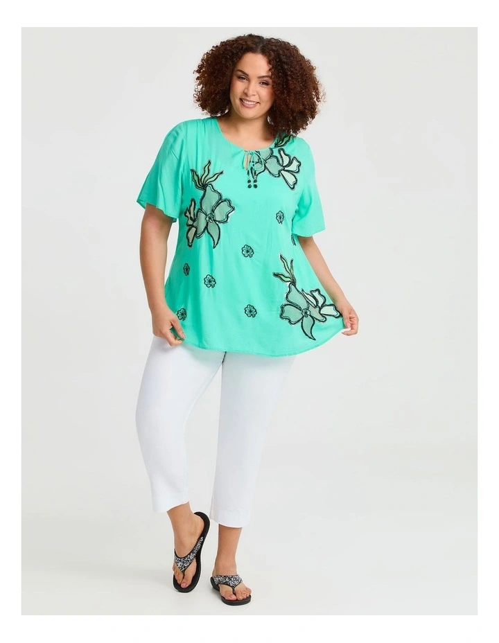 Sequin Embroidered Natural Top Mint image 4