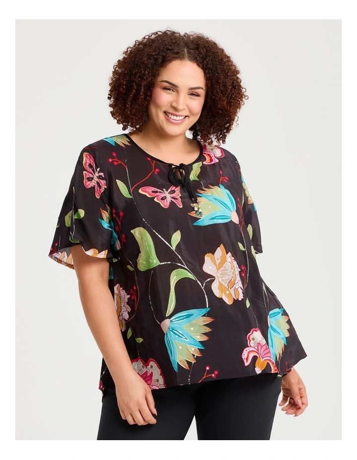 Sequin Embroidery Natural Top Black/multi image 1