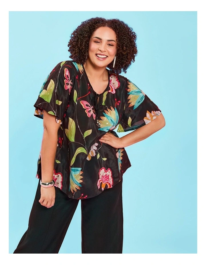 Sequin Embroidery Natural Top Black/multi image 4