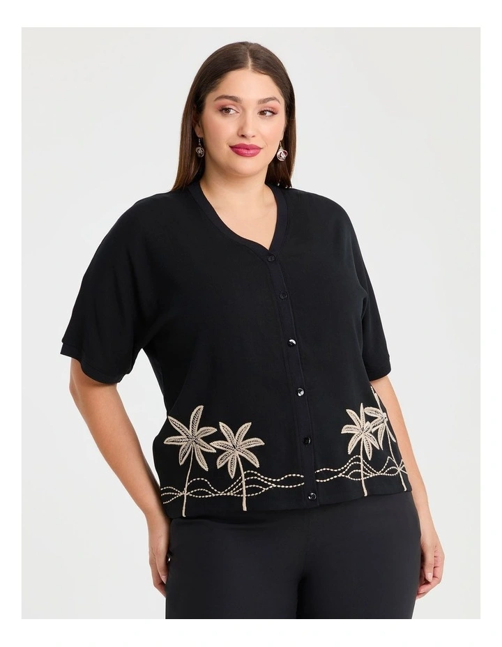 Natural Embroidery Summer Top in Black image 1