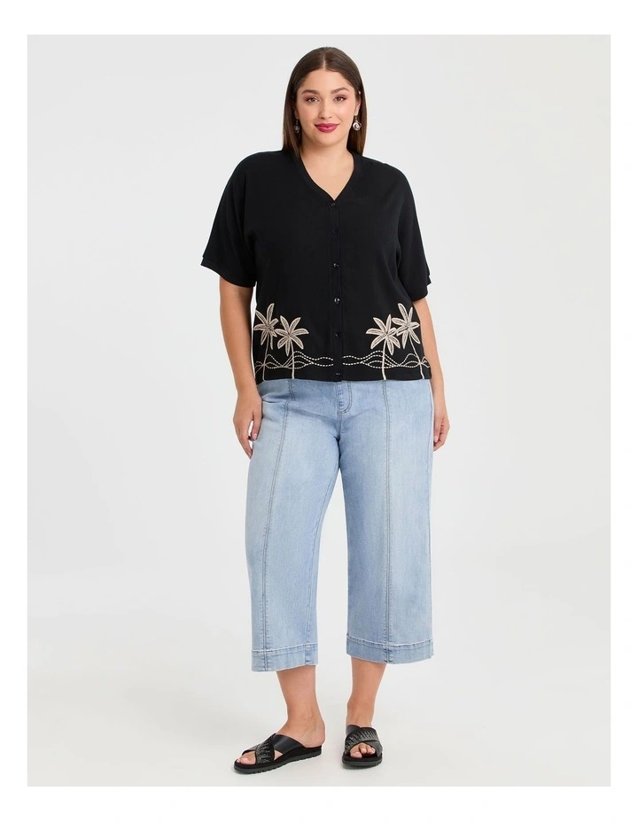 Natural Embroidery Summer Top in Black image 2