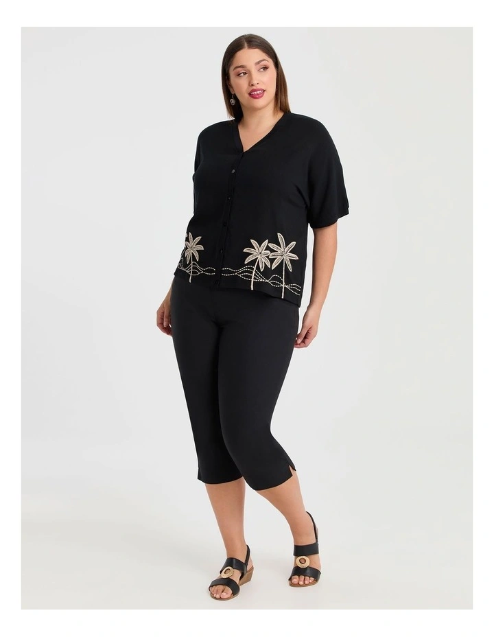 Natural Embroidery Summer Top in Black image 3