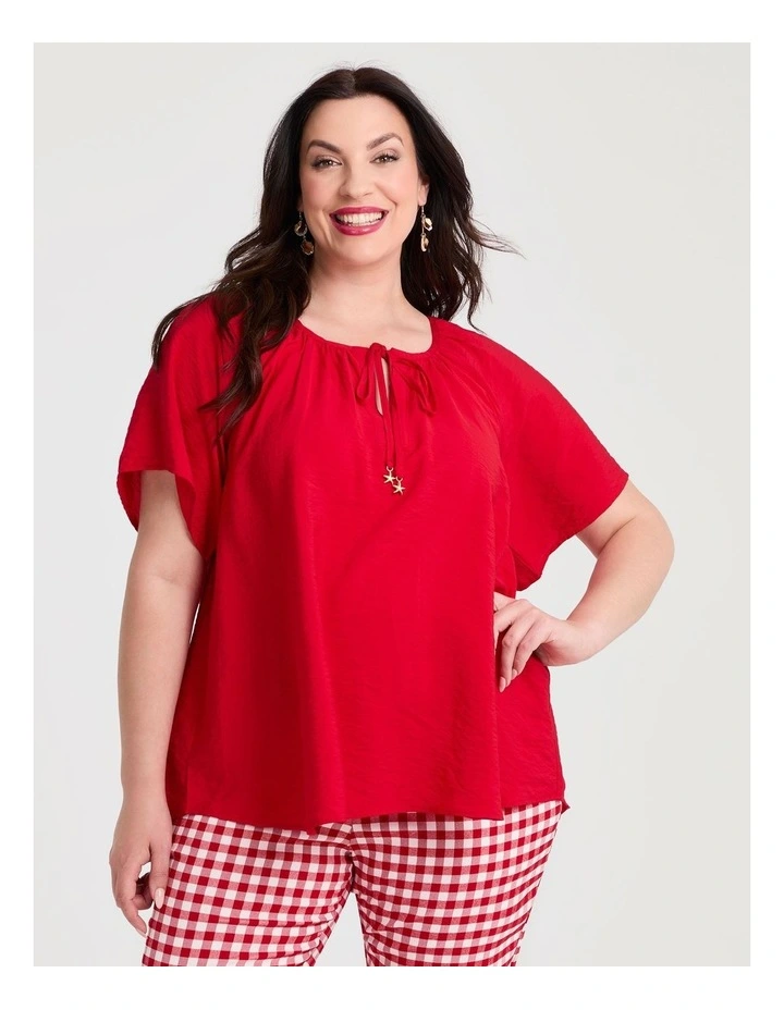 Natural Poppy Boho Top Ribbon Red image 1