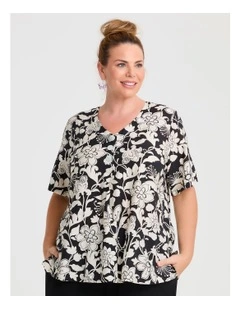 Piia Swing Natural Top Black Print