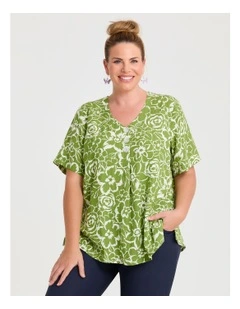 Piia Swing Natural Top Green Print