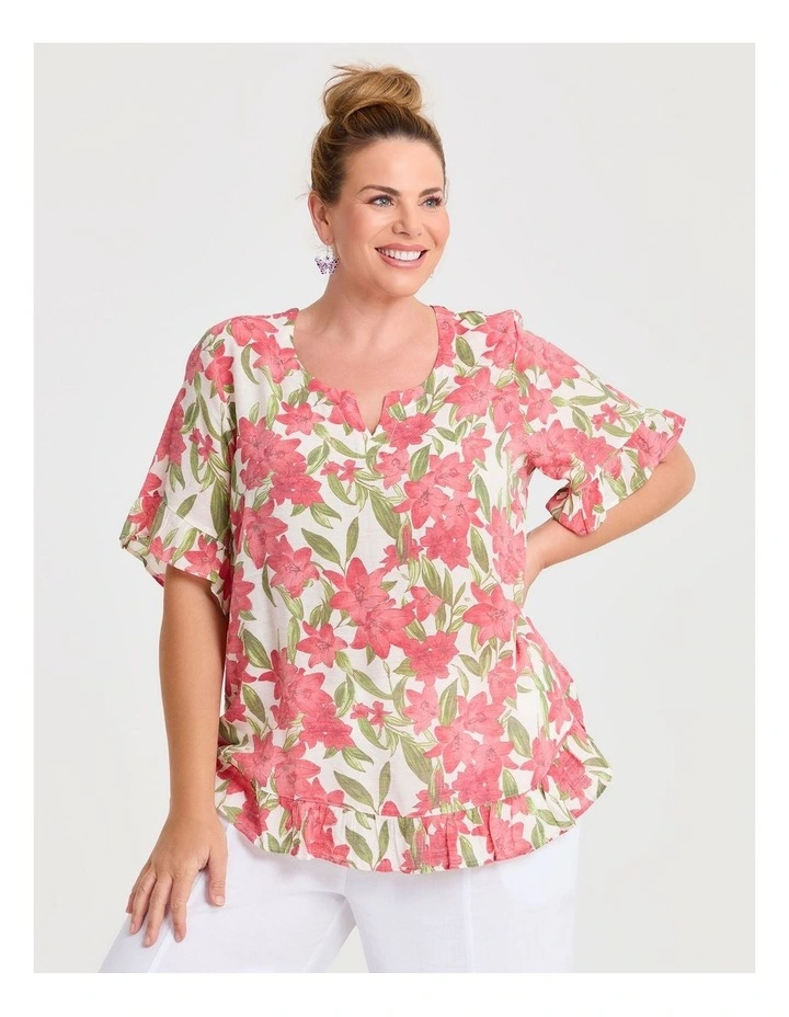 Salsa Ruffle Natural Top Red Floral Print image 1