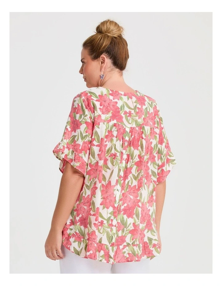 Salsa Ruffle Natural Top Red Floral Print image 2