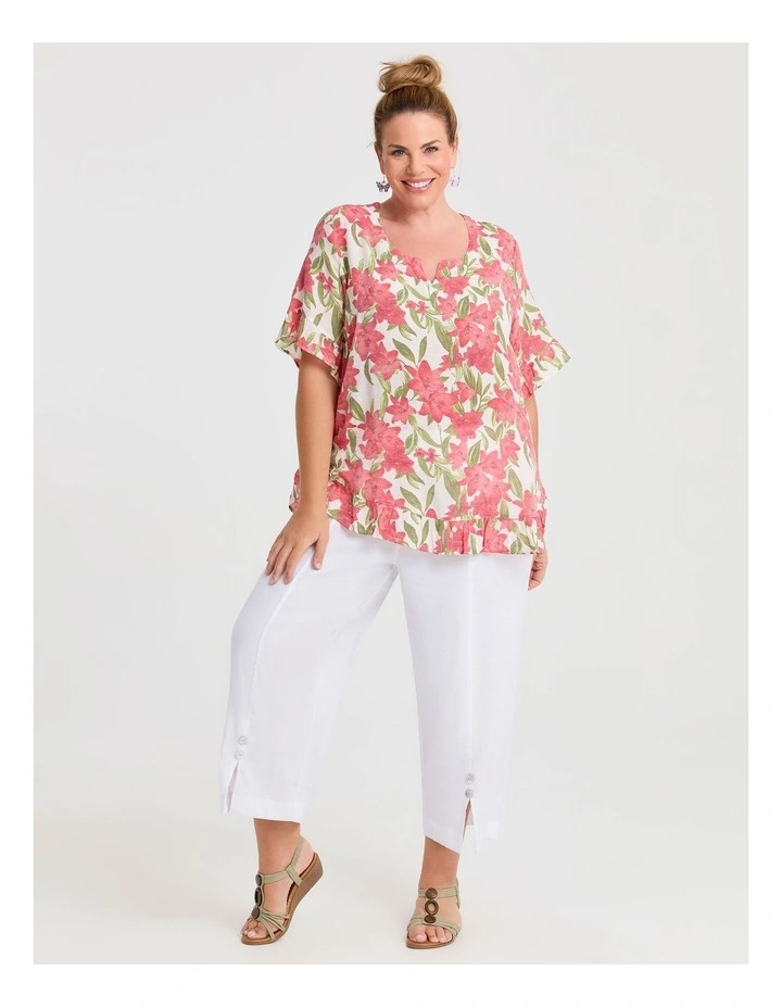 Salsa Ruffle Natural Top Red Floral Print image 3