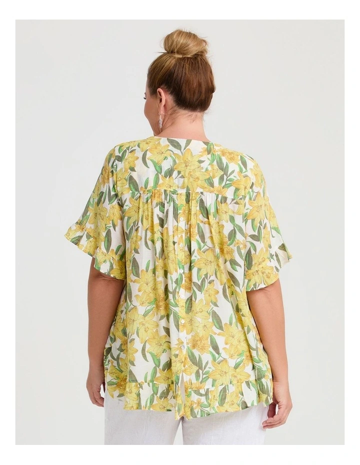 Salsa Ruffle Natural Top Yellow Floral Print image 2