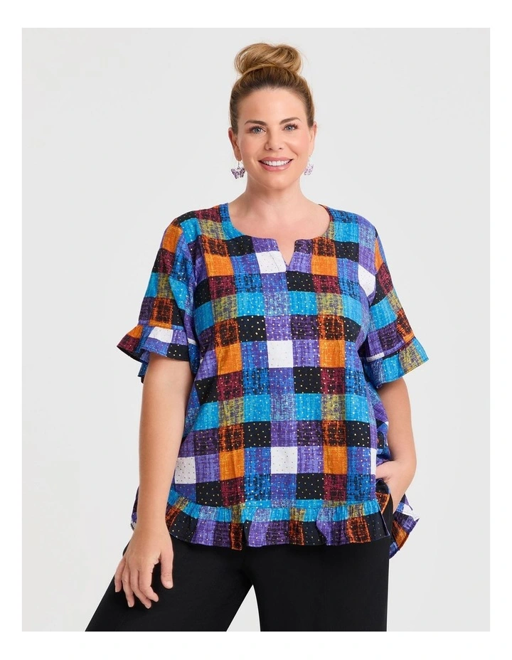 Salsa Ruffle Natural Top Check Print image 1