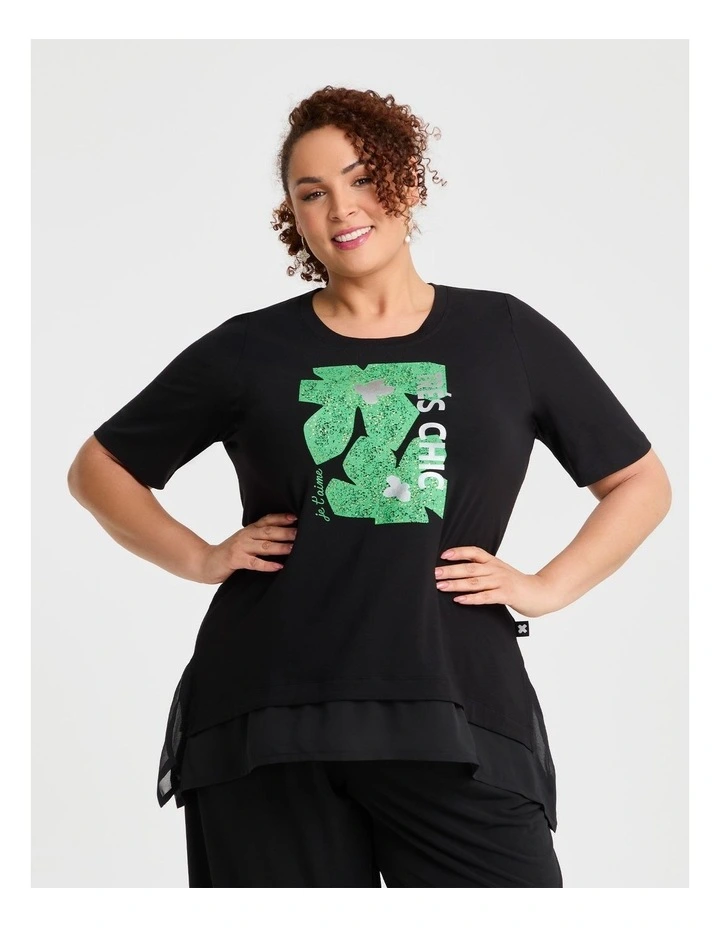 Natural Tres Chic Floral Top Black/green image 1