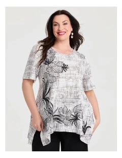 Natural Slub Floral Check Top White