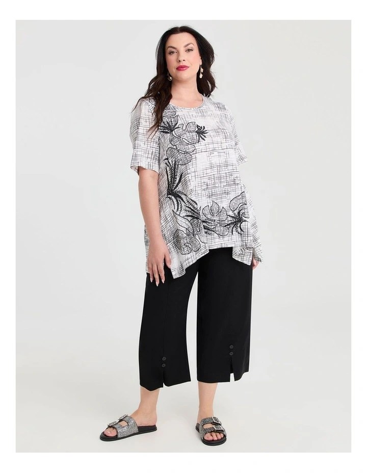 Natural Slub Floral Check Top White image 2