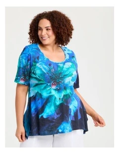 Blue Lagoon Cotton Modal Slub Top Turquoise Print