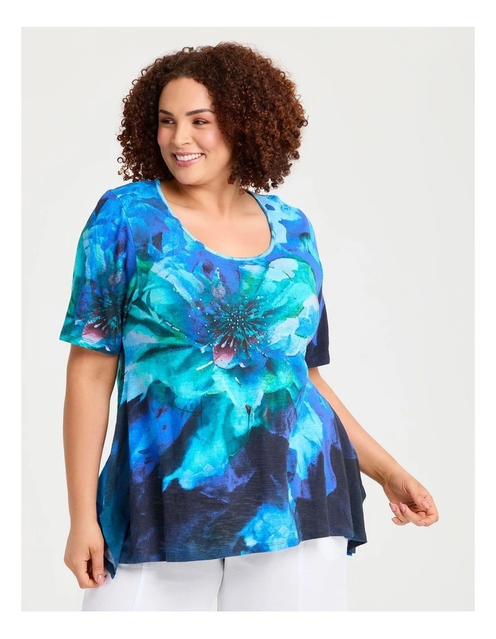 Blue Lagoon Cotton Modal Slub Top Turquoise Print image 1