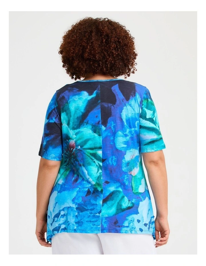 Blue Lagoon Cotton Modal Slub Top Turquoise Print image 2