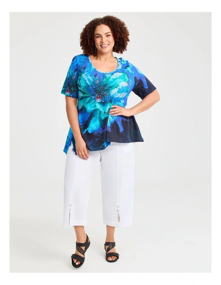 Blue Lagoon Cotton Modal Slub Top Turquoise Print image 3