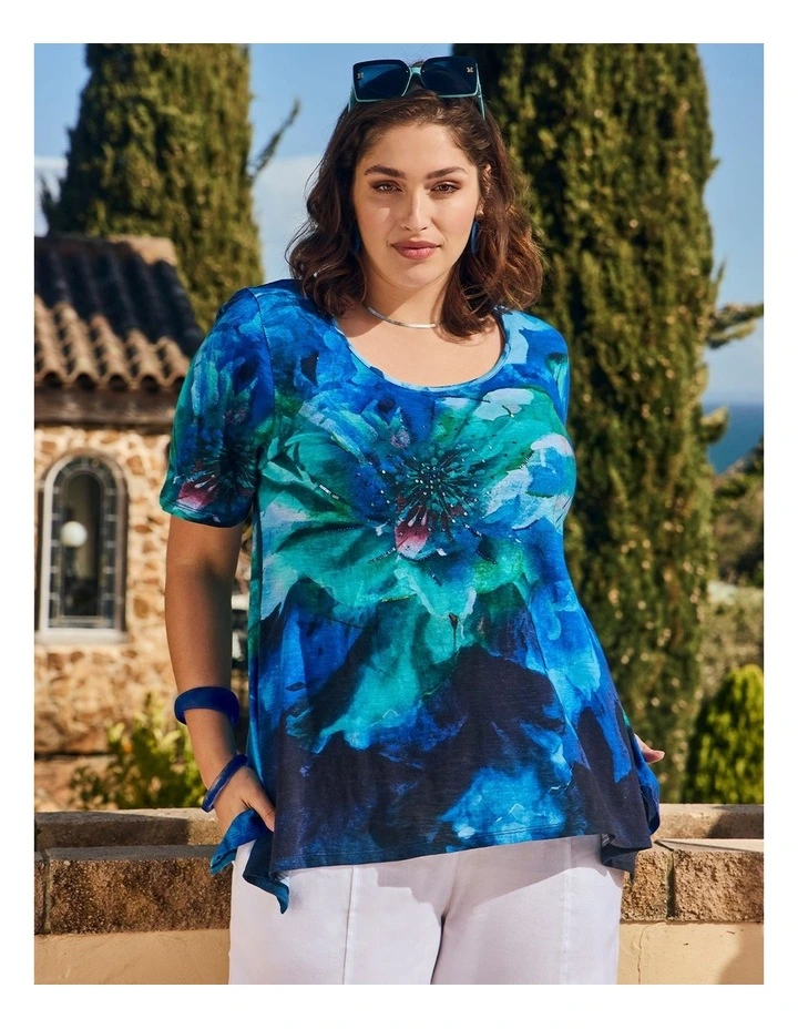 Blue Lagoon Cotton Modal Slub Top Turquoise Print image 4