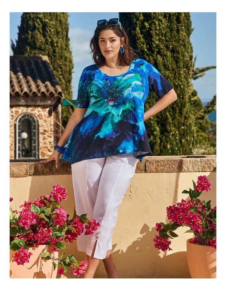 Blue Lagoon Cotton Modal Slub Top Turquoise Print image 6
