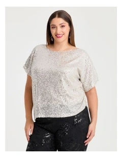 One Shoulder Sequin Party Top Champagne