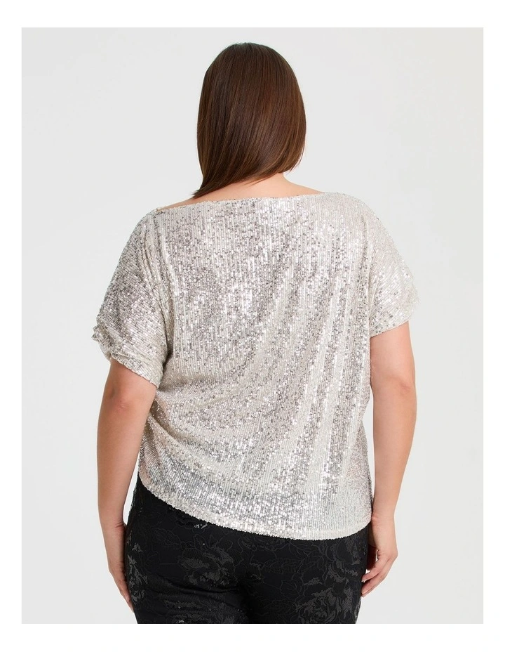 One Shoulder Sequin Party Top Champagne image 2