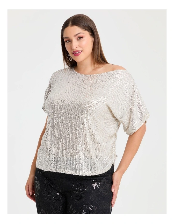 One Shoulder Sequin Party Top Champagne image 3