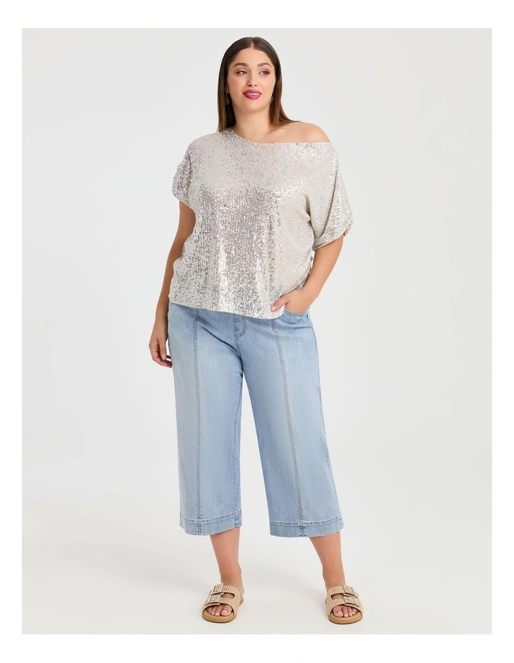 One Shoulder Sequin Party Top Champagne image 5