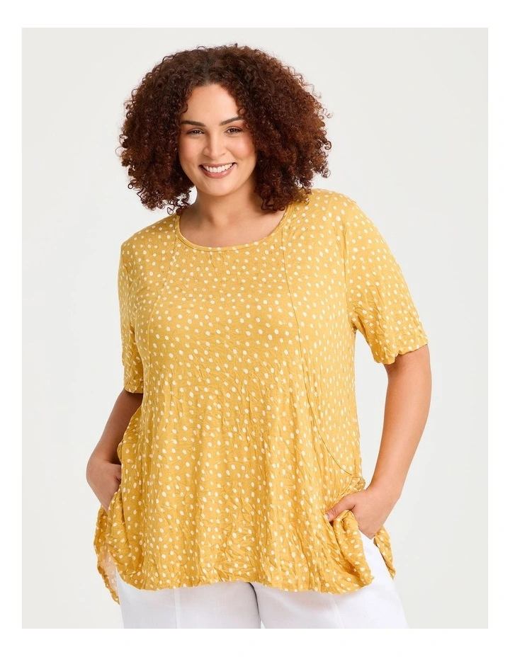 Foil Bamboo Peplum Crush Top in Sunlit Glow Print image 1