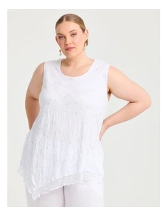 Mesh Trim Bamboo Crush Tank in White