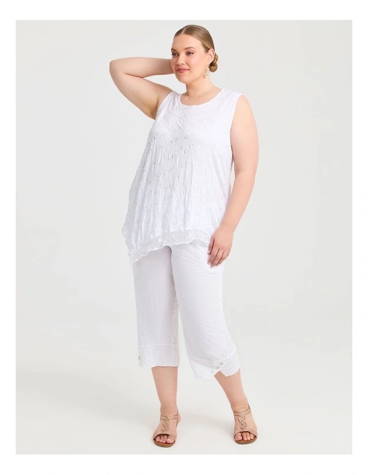 Mesh Trim Bamboo Crush Tank in White image 3