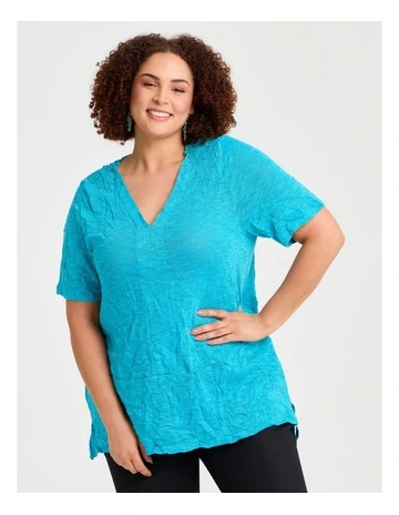 Blue Mojito Lace Trim Crush Top Tropical Teal
