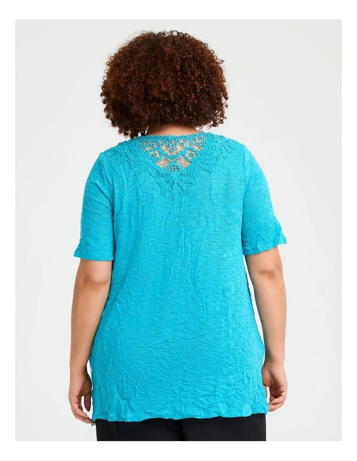 Blue Mojito Lace Trim Crush Top Tropical Teal image 2