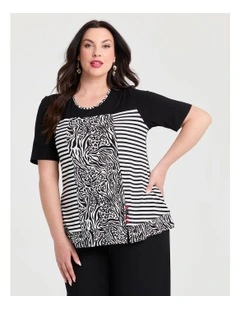 Natural Stripe Abstract Top Print
