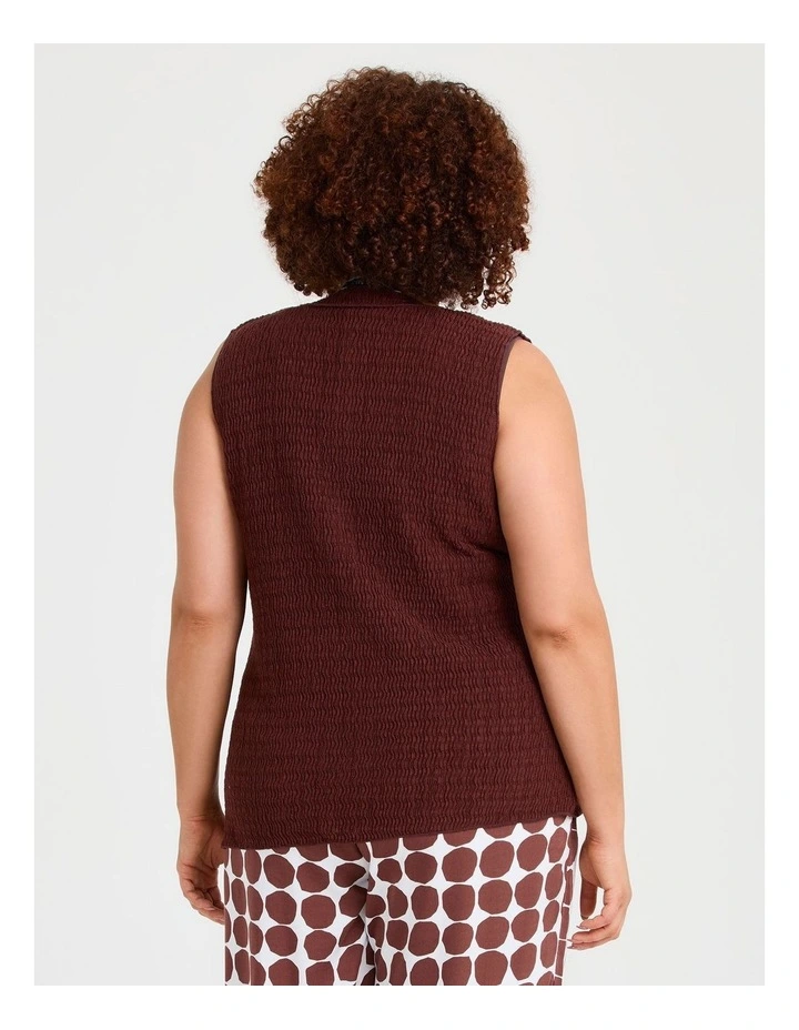 Textured Button Through Top in Dark Russet image 2