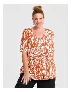 Piia Button Detail Top White/rust