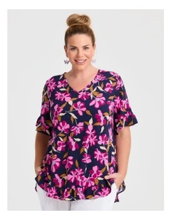 Salsa V-neck Top Navy/pink Floral