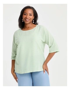Natural Relaxed Fine Stripe Top Zephyr in Green/White