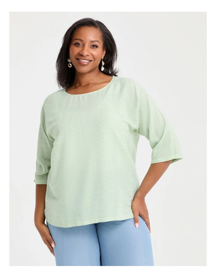 Natural Relaxed Fine Stripe Top Zephyr in Green/White image 1