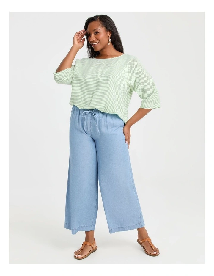 Natural Relaxed Fine Stripe Top Zephyr in Green/White image 4