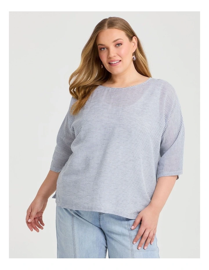 Natural Relaxed Fine Stripe Top in Navy/white image 1