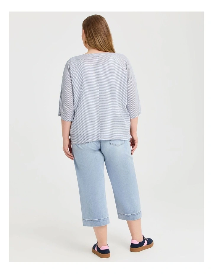 Natural Relaxed Fine Stripe Top in Navy/white image 2