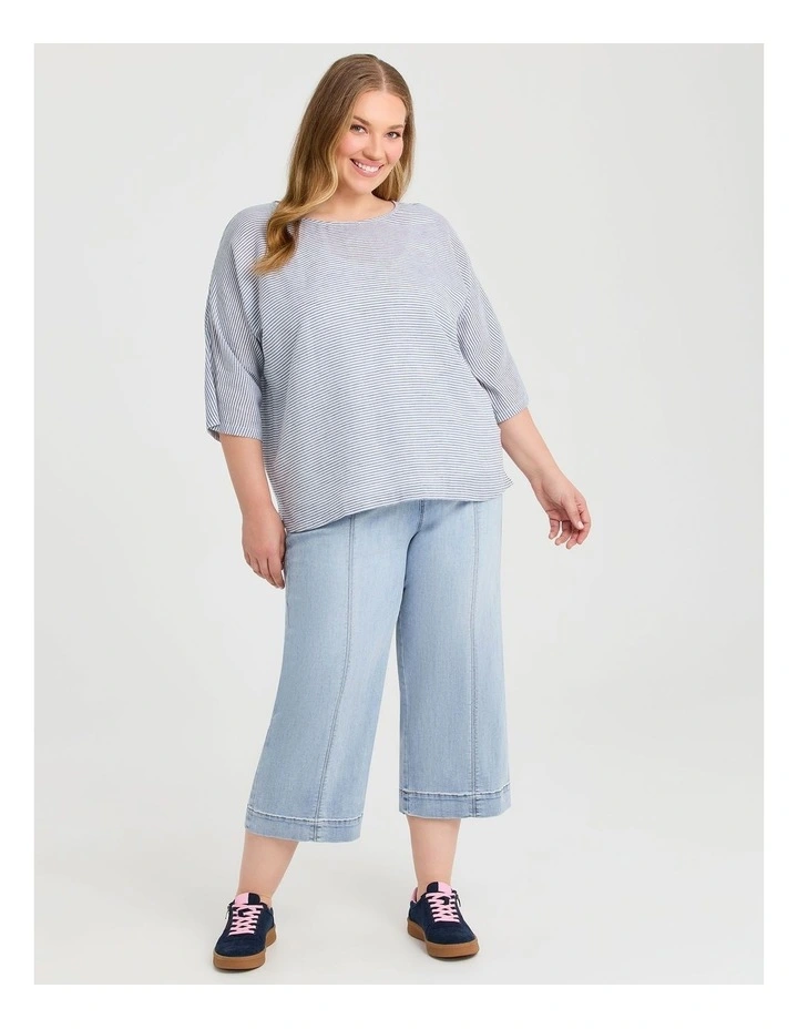 Natural Relaxed Fine Stripe Top in Navy/white image 3