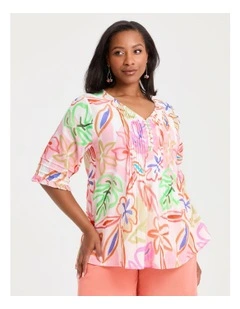 Cotton Soft Bloom Pintuck Top Print