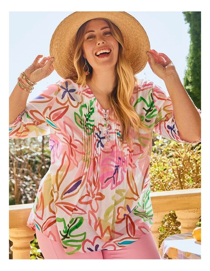 Cotton Soft Bloom Pintuck Top Print image 2