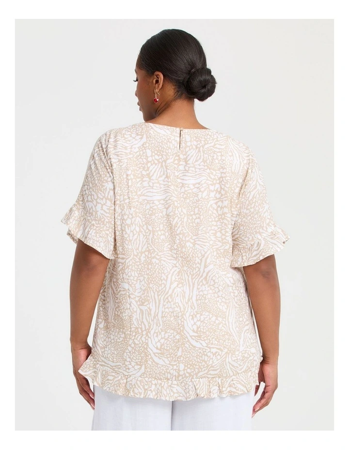 Natural Frilled Hem Top in Sesame/white image 2