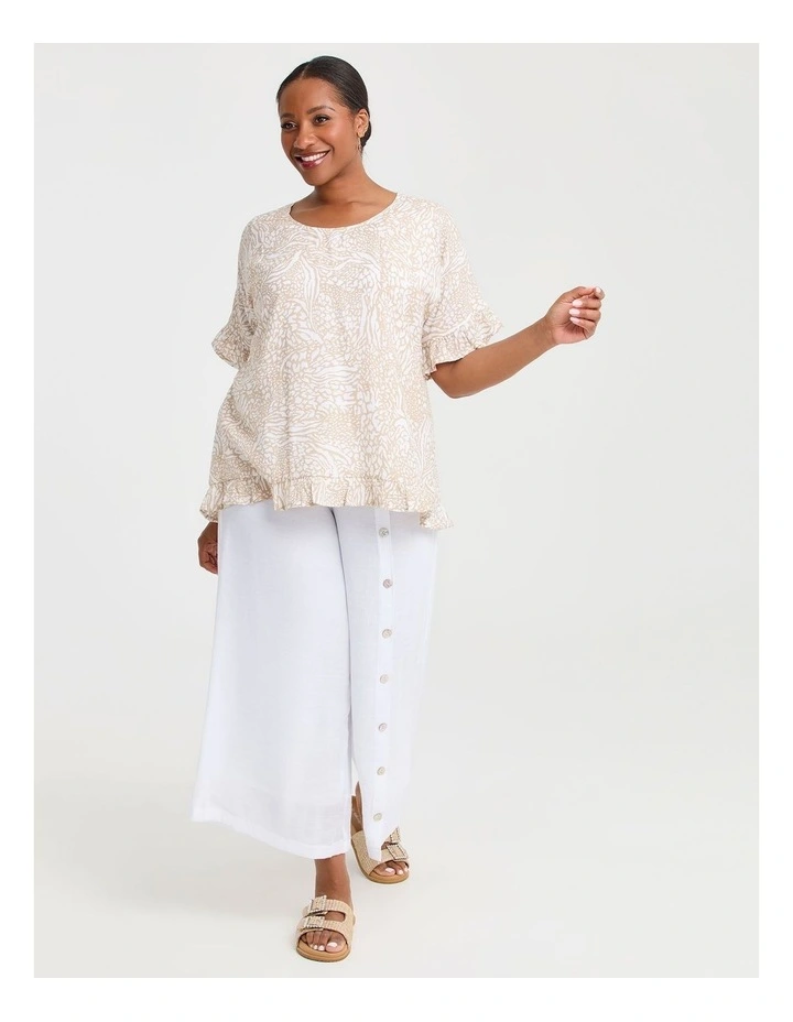 Natural Frilled Hem Top in Sesame/white image 3