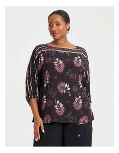 Natural Blooms Boat Neck Top in Print