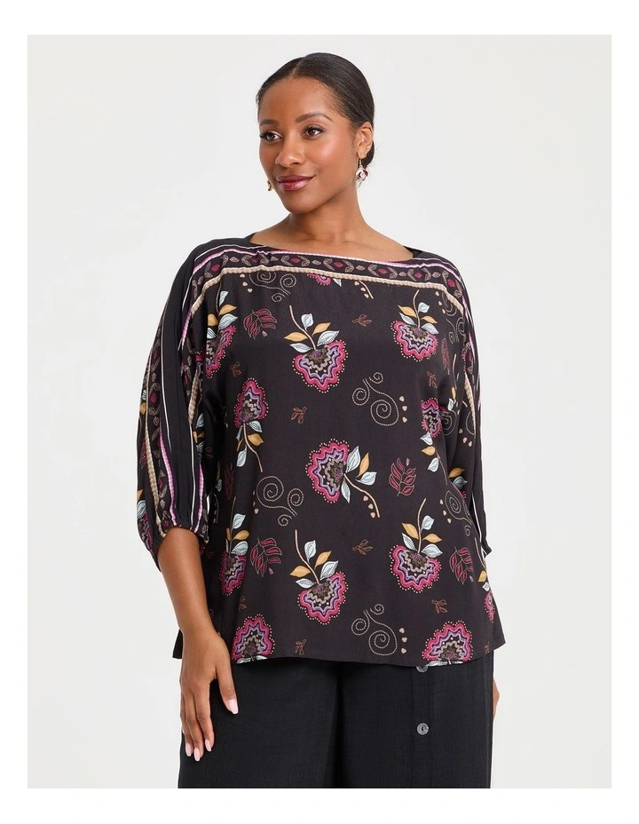 Natural Blooms Boat Neck Top in Print image 1
