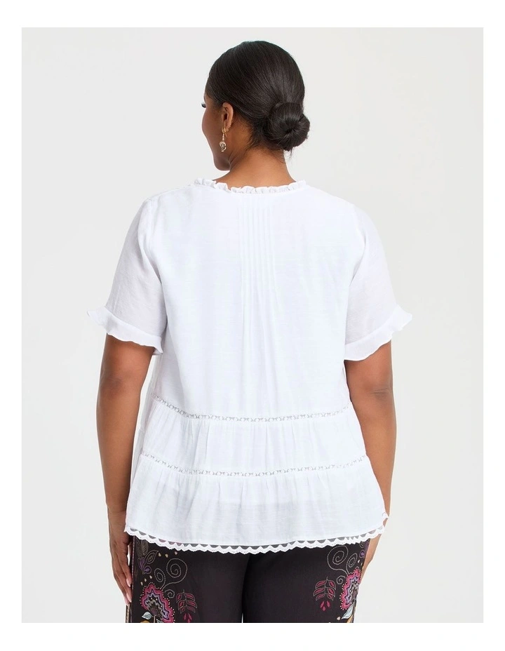 Natural Lace Trim Button Top in White image 2