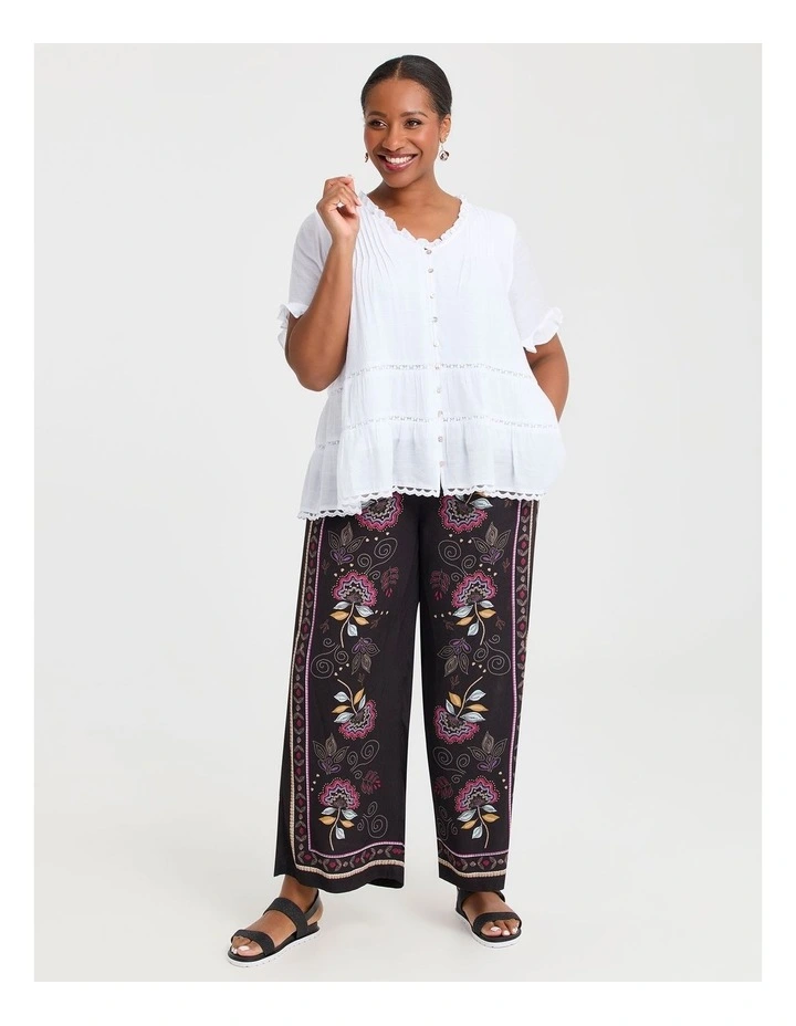Natural Lace Trim Button Top in White image 3